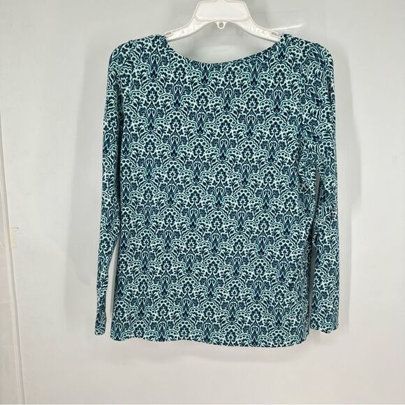 Talbots Long Sleeve Scoop Neck Turquoise and White print Knit Top Size X - Picture 1 of 7